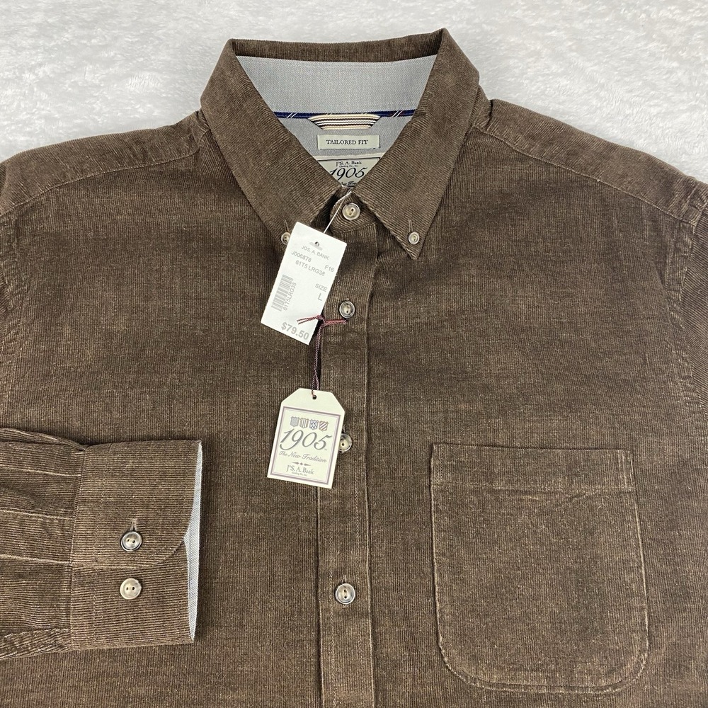 Jos. A. Bank Corduroy Shirt Mens Large Chocolate Brown Tailored Fit New w/Tags!